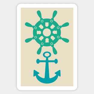 NAUTICAL SHIP'S WHEEL AND ANCHOR Coastal Seashore Boat Wheel - UnBlink Studio by Jackie Tahara Sticker